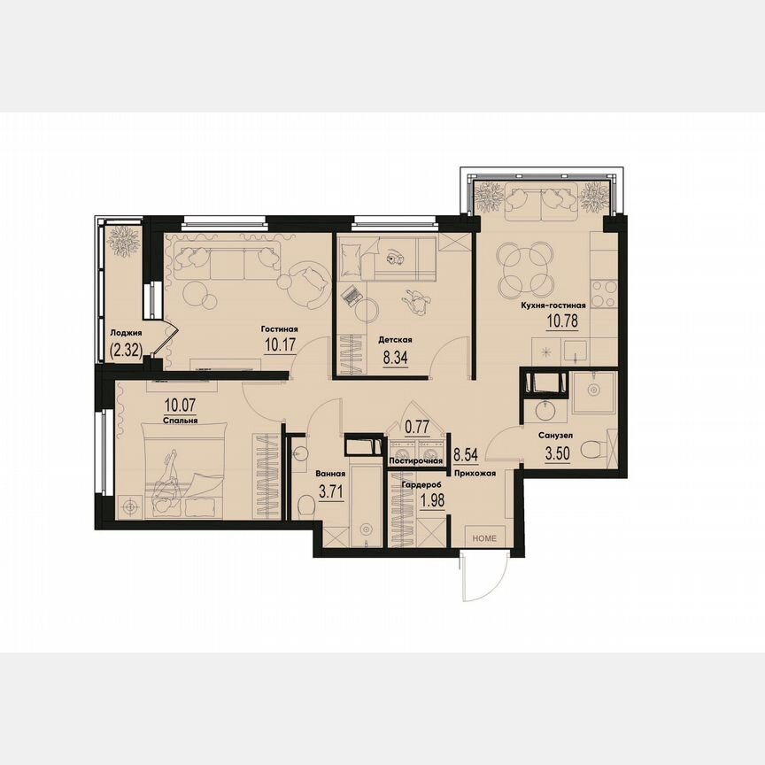 3-к. квартира, 59 м², 6/12 эт.