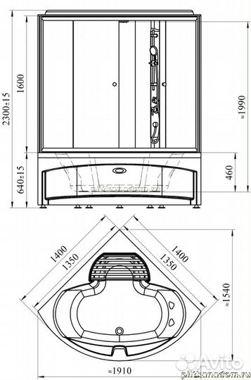 Radomir Даниэла компл. 1 Душевой бокс c гидромассажем, без гидромассажа в ванне