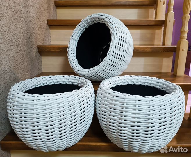 Корзина плетеная из ротанга под цветы вазон горшок