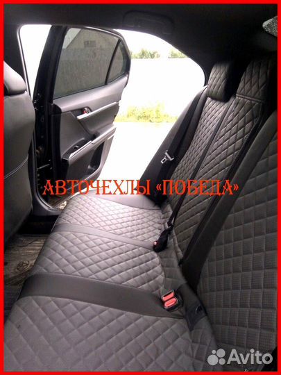 Чехлы Toyota Camry v50 из экокожи чёрно-серые Ромб