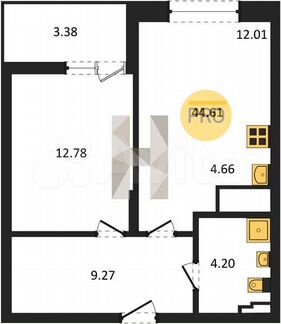 1-к. квартира, 44,6 м², 17/22 эт.