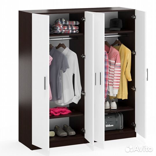 Широкий шкаф Мебельный Двор ск-9 цвет венге/белый шагрень, шхгхв 140х45х160 см