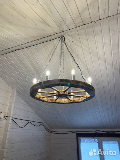 Светильник, люстра, колесо от телеги, рустик