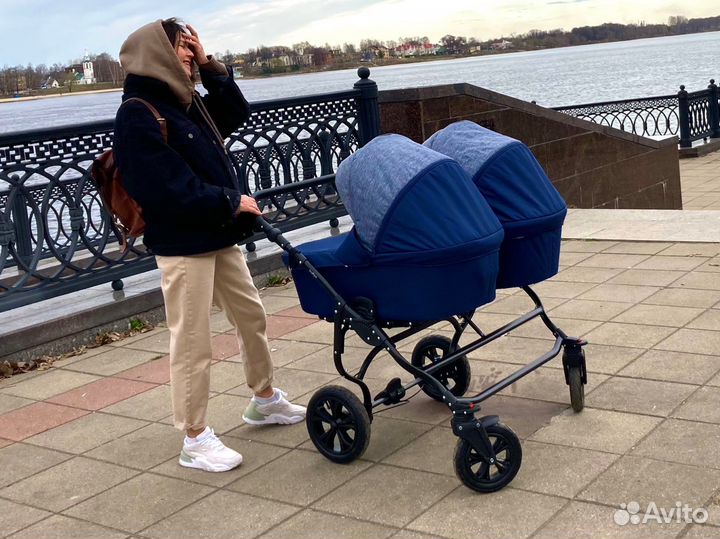 Коляска для двойни Indigo (32), темно-синий