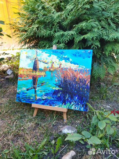 Картина деревенский пейзаж мельницы летний день