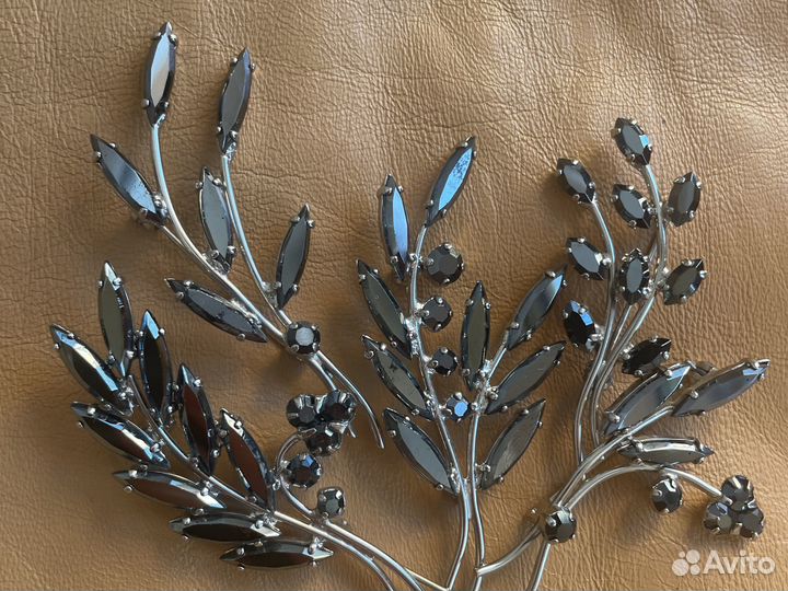 Букет Веточка Винтаж брошь гематитовое стекло