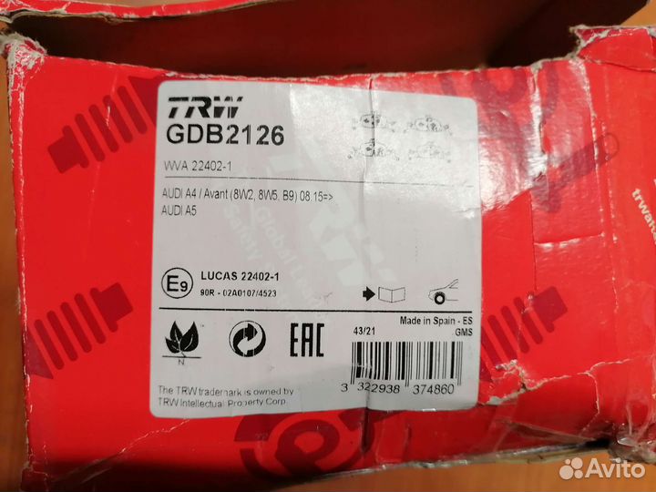 Колодки тормозные Ауди TRW GDB2126