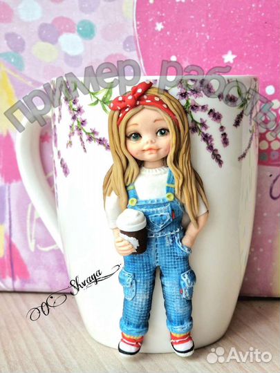 Кружка с декором из полимерной глины