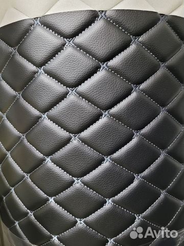 Эко-кожа черная на поролоне 7мм серая стежка ромб