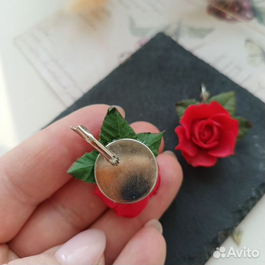 Серьги Красная роза. Ручная работа