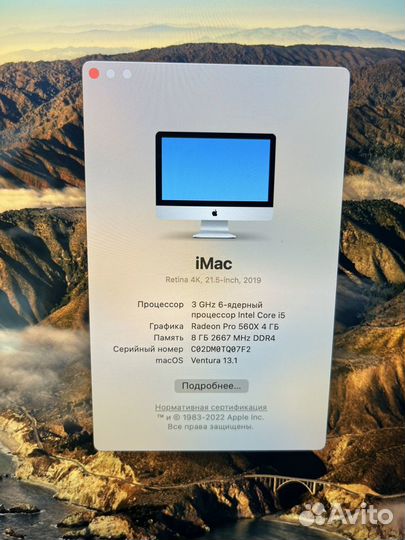 iMac 21,5-inch 2019 model A2116 с ssd 256gb