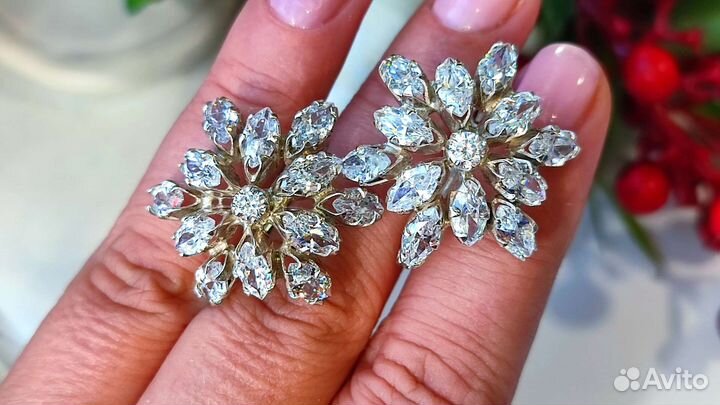 Винтаж серьги с хрусталем 28*28 мм, 13,41гр 925