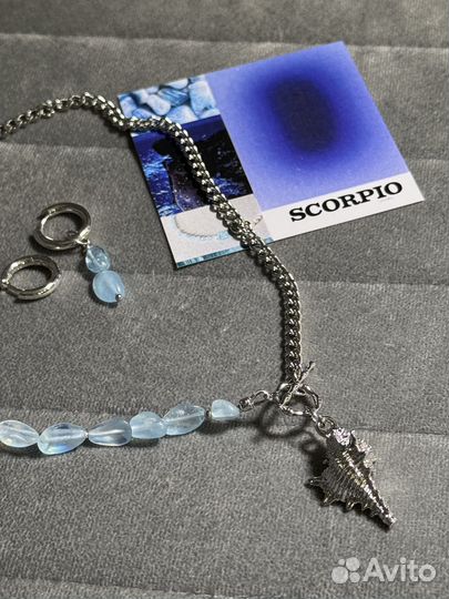 Комплект колье и серьги с аквамарином