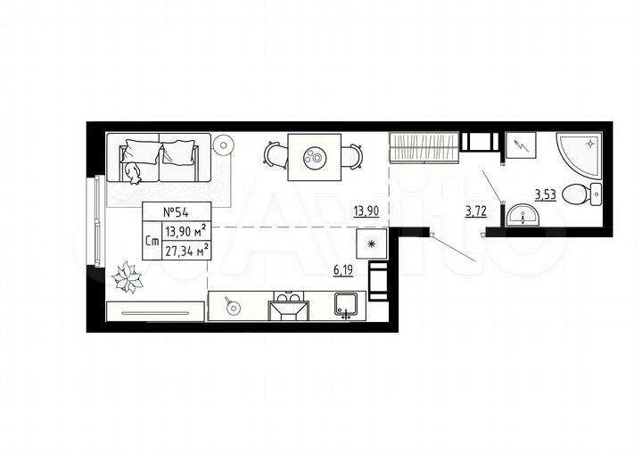 Квартира-студия, 27,3 м², 3/4 эт.