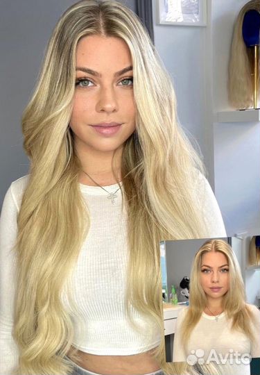 Натуральные волосы на заколках, волна