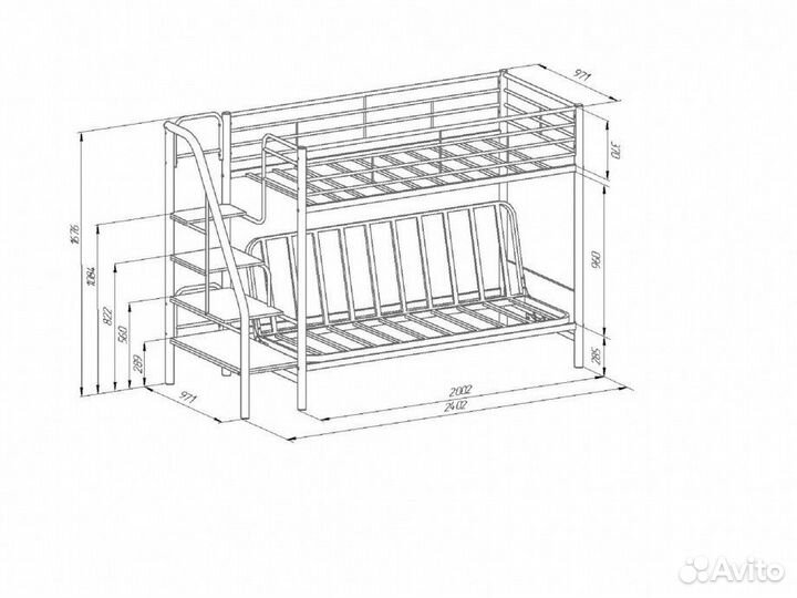 Двухъярусная кровать с диваном