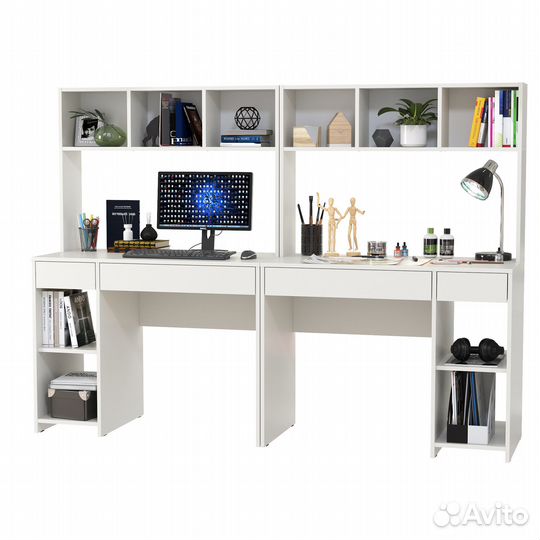 Два компьютерных стола Mobi Комфорт 12.77F цвет белый шагрень, 200х49,8х147 см, ун.сб