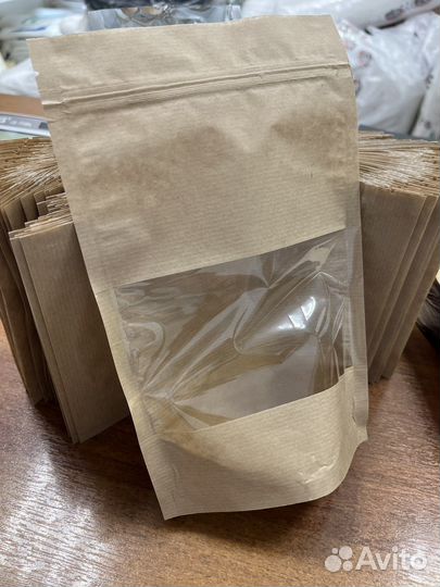 Крафт пакеты дой пак с окном 150:240:45 окно 80 мм