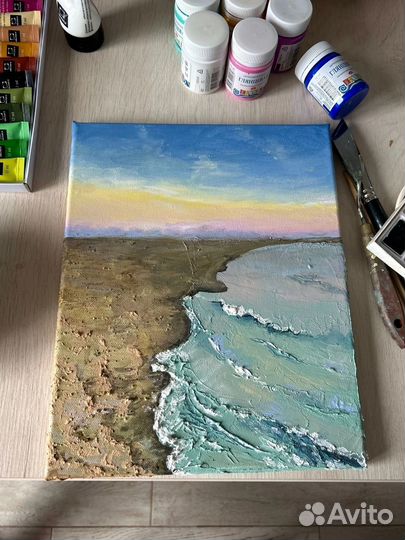 Картина море. Текстурной пастой