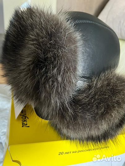 Шапка 58-59р., натуральная кожа, натуральный мех