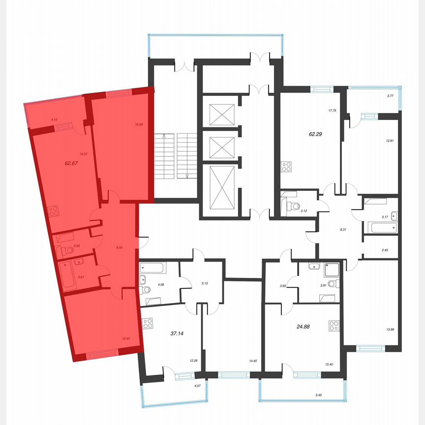 2-к. квартира, 64,7 м², 5/22 эт.