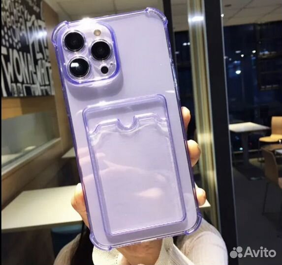 Чехол Прозрачный с держателем для карт для iPhone