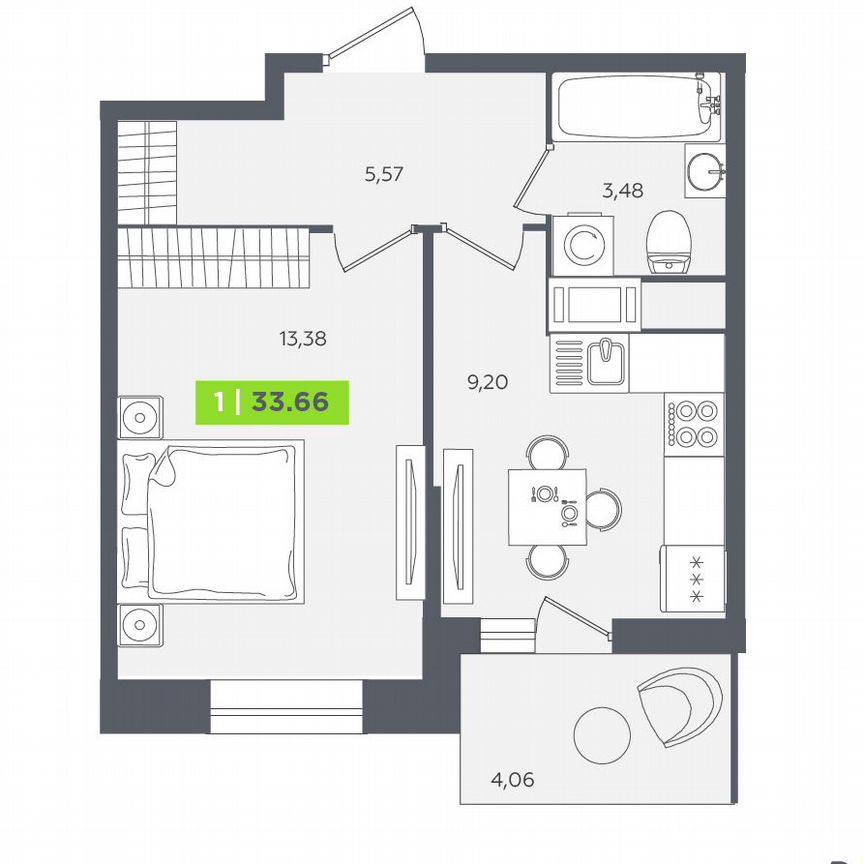 1-к. квартира, 33,7 м², 11/12 эт.