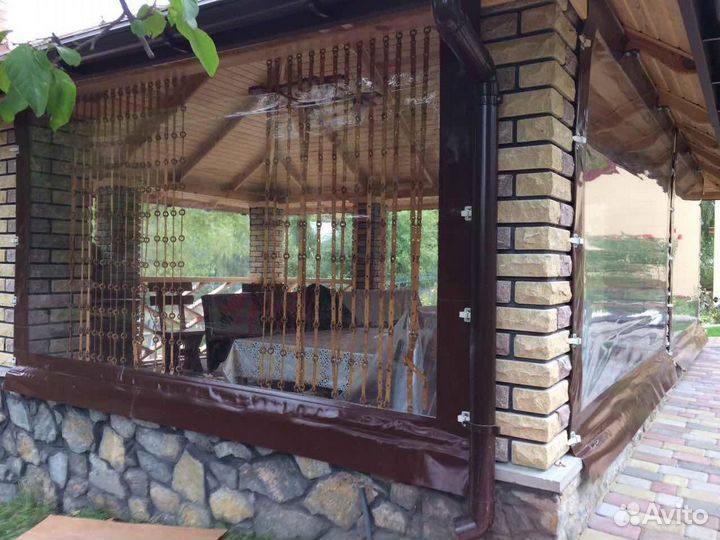 Мягкие окна безрамное остекление беседки, гаражи