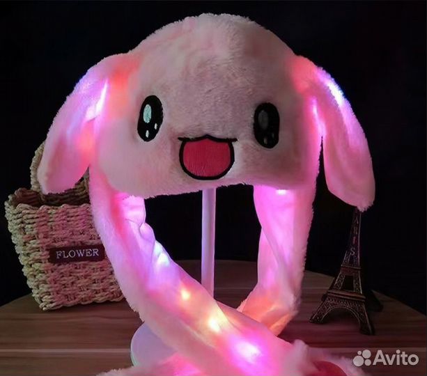 Шапка Зайка с Двигающимися Ушками с подсветкой