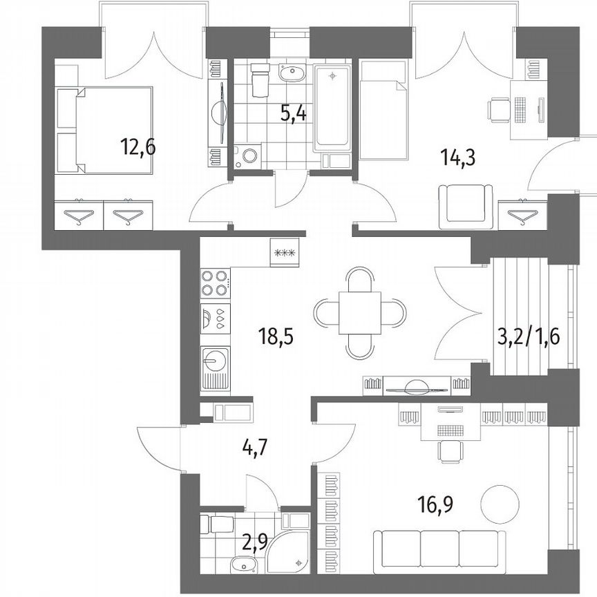 3-к. квартира, 79,6 м², 12/13 эт.