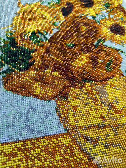 Картина Ван Гог подсолнухи вышитая бисером
