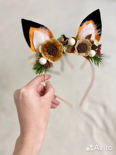 Ободок с ушками и цветами