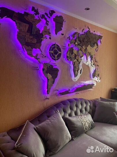 Карта мира на стену с подсветкой