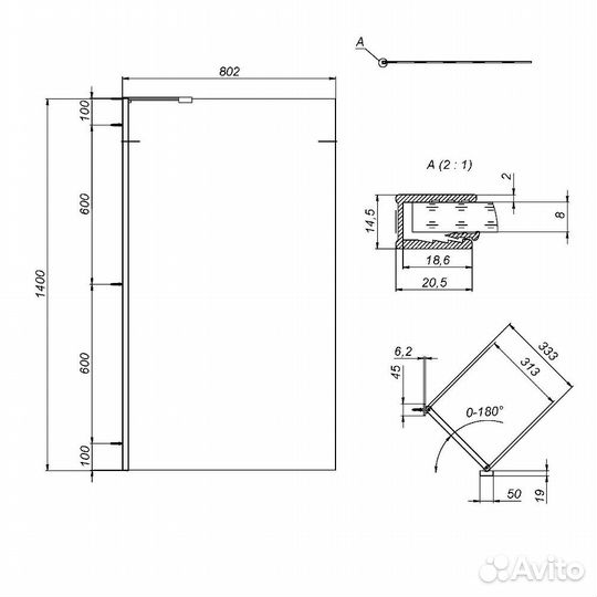 Душевая штора AM.PM 80cm w90bs-080-140bt