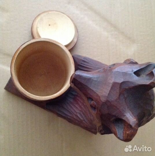 Солонка деревяная Медведь с бочкой СССР