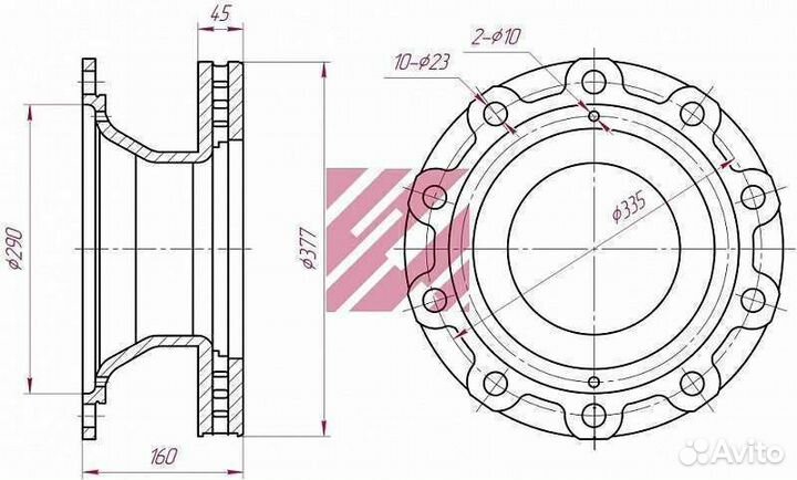 Диск тормозной бпв вентилируемый 377/290x45/160