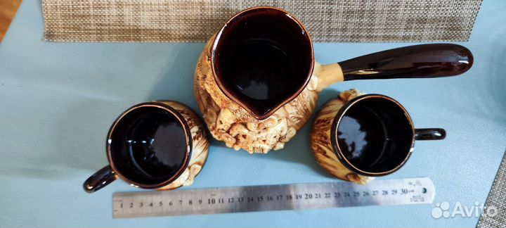 Турка для кофе керамическая + 2 чашки