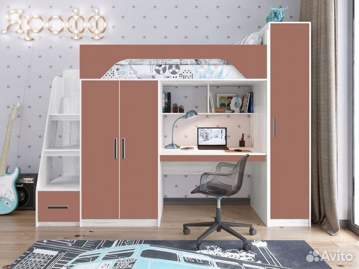 Кровать чердак Тея Ярофф со шкафом-пеналом