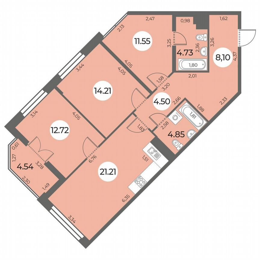 3-к. квартира, 84 м², 9/24 эт.