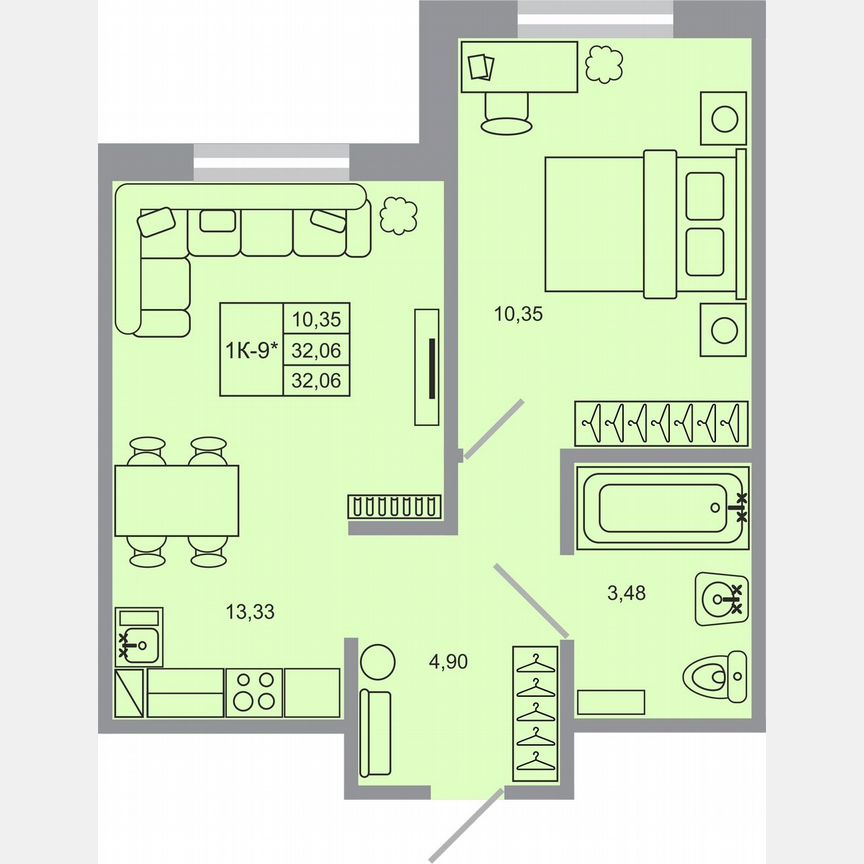 1-к. квартира, 32,1 м², 5/17 эт.