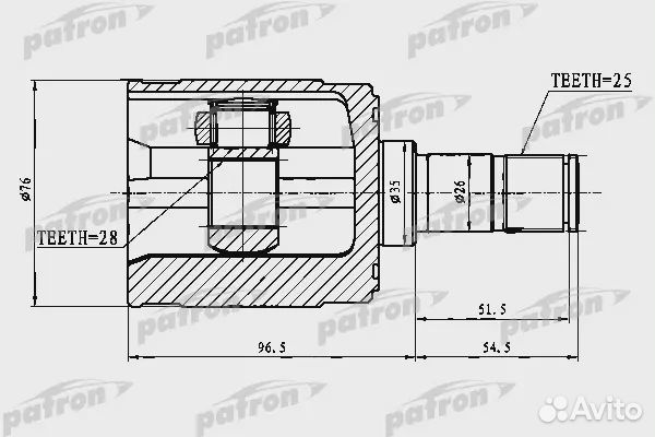 Patron PCV1023 ШРУС внутренний правый 28x35x25 hon