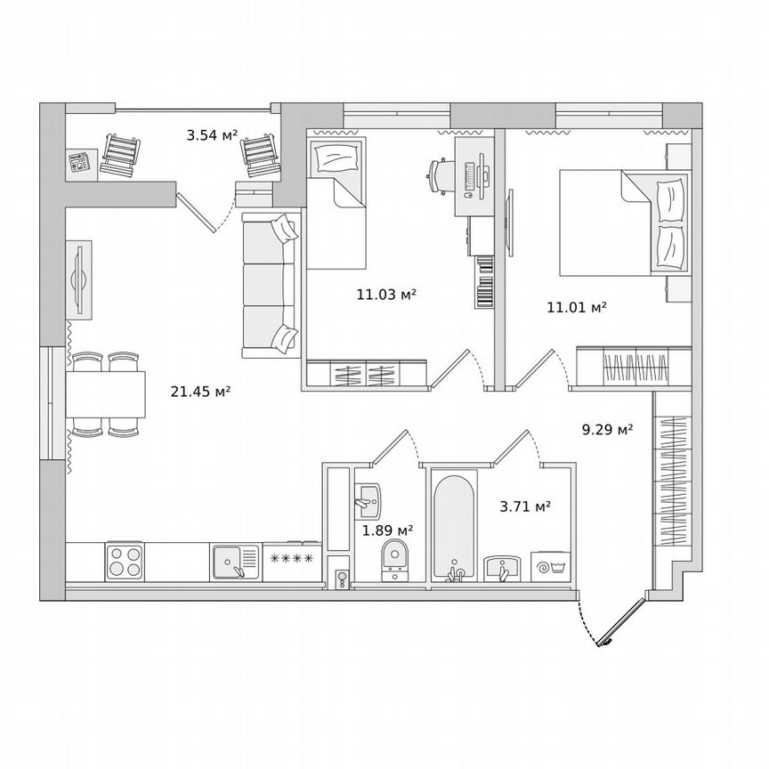 2-к. квартира, 61,9 м², 18/18 эт.