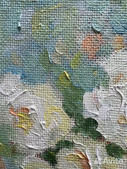 Картина маслом Розы в вазе, 15/20 см