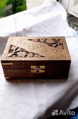 Шкатулка деревянная резная и металлическая хэндмэй