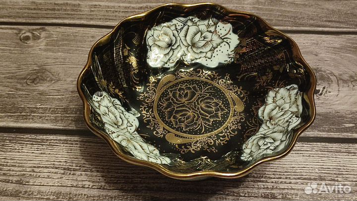 Ваза Конфетница Кобальт Позолота