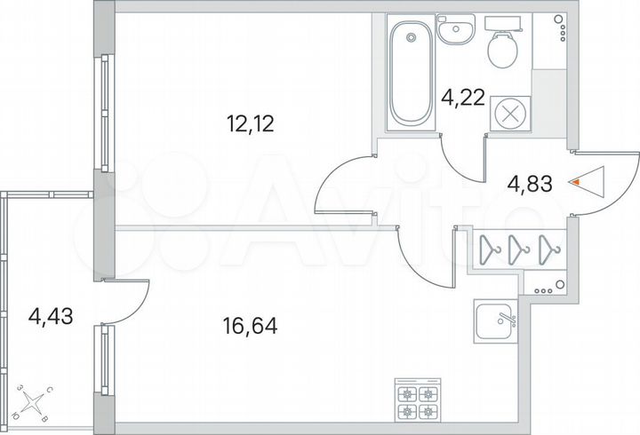 1-к. квартира, 39,1 м², 3/8 эт.