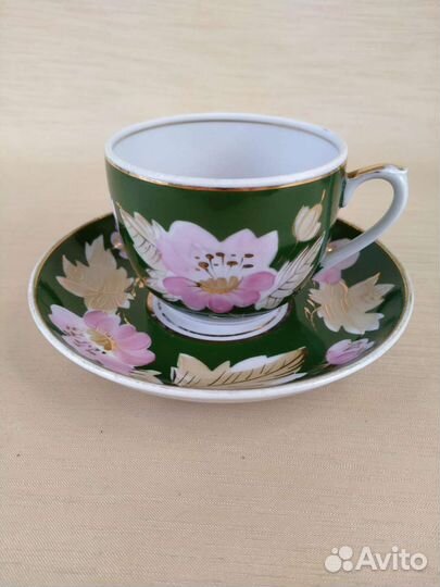 Чайная пара, блюдца Мальва/Шиповник Вербилки