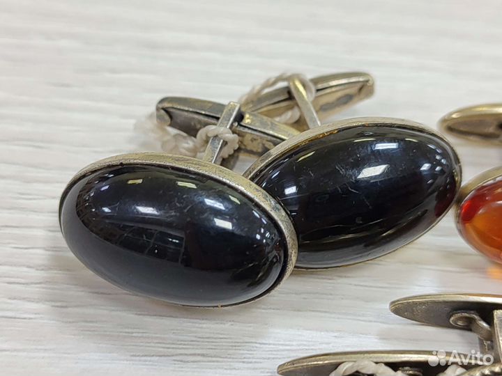 Запонки. Серебро. Янтарь. СССР