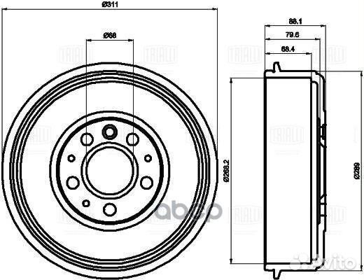 Барабан тормозной VW transporter T4 90- D268 T