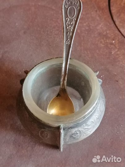 Солонка с ложечкой, мельхиор